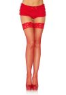 Elegáns csipkés szegélyű piros neccharisnya, díszvarrással
