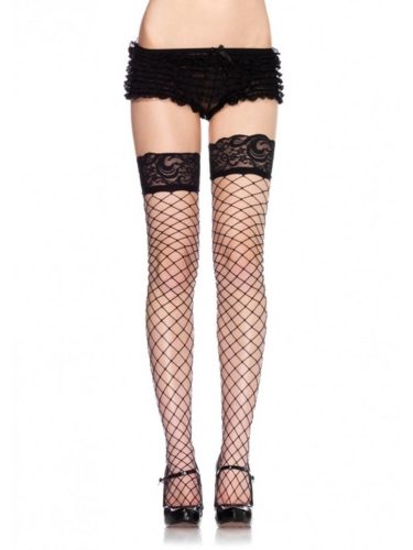 Elegáns fekete neccharisnya széles csipkeszegéllyel