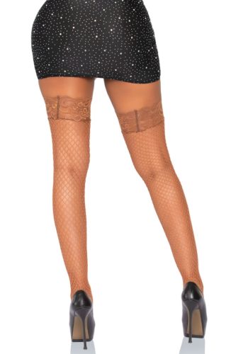 Fahéj színű necc harisnya csipkével