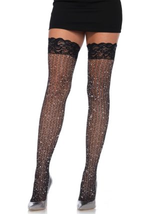   LA9322-BLK-Fekete lurex harisnya szilikonos csipkeszegéllyel