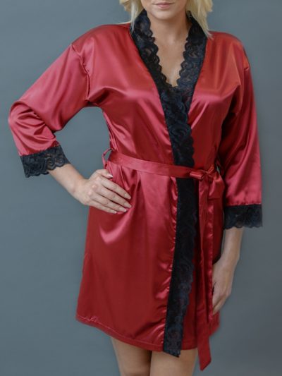 MMSZK1-BDX-Bordo szaten kimono, fekete csipkevel