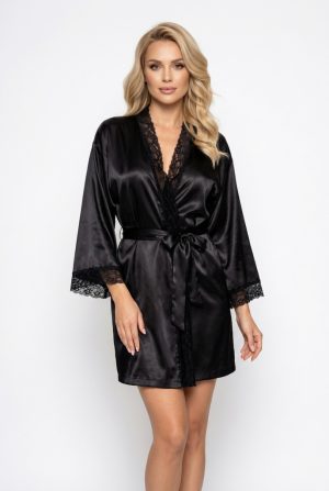 MMSZK20-BLK-Fekete szaten kimono csipkeszegellyel