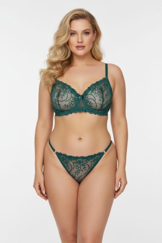 CELIA smaragdzöld PLUS SIZE hímzett merevítős szett