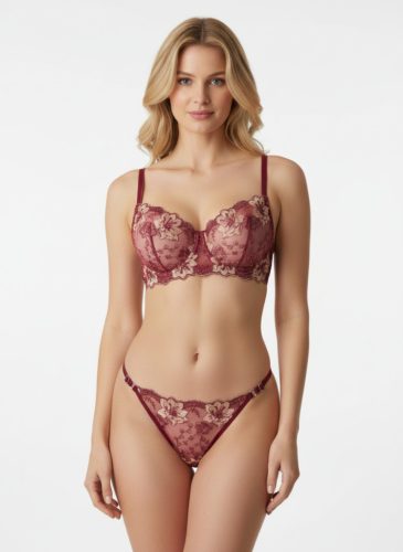 CELIA meggypiros hímzett merevítős szett