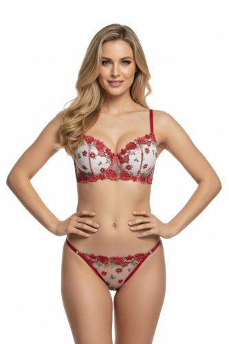 FANNI piros virágos hímzett merevítős szett