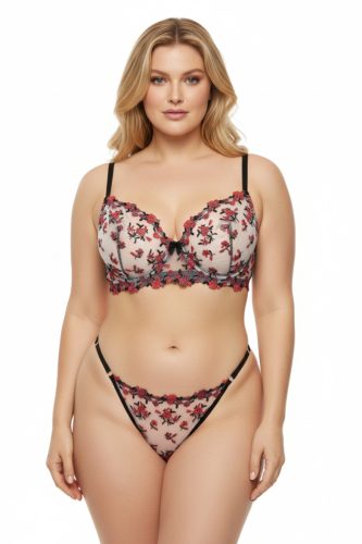 LILIROSE apró virágmintás PLUS SIZE hímzett szett