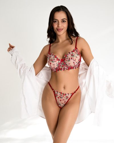 LILIROSE piros apró virágmintás hímzett szett