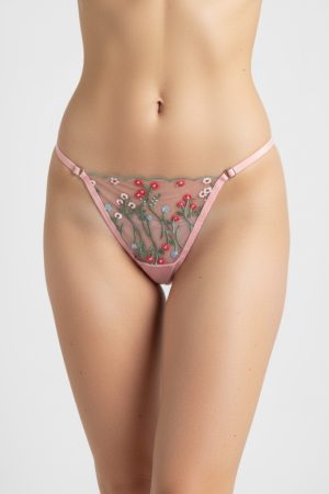  Rózsaszín mintás hímzett tanga alsó állítható pántokkal