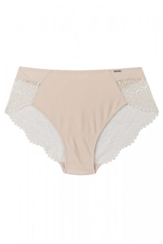Exkluzív magasított cappuccino színű csipkés bugyi